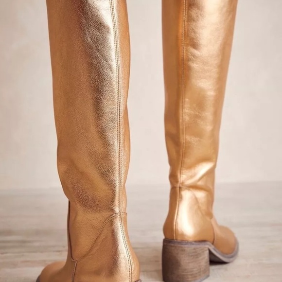 Free People Essential Tall Boot Inside Zipper Gold Metallic Leather - Picture 6 of 11